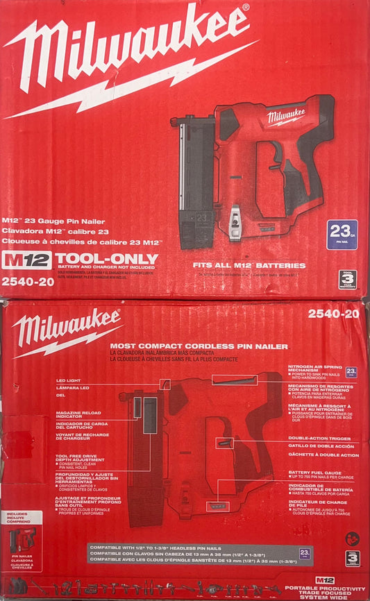 Milwaukee M12 23 Guage Pin Nailer. Model #2540-20