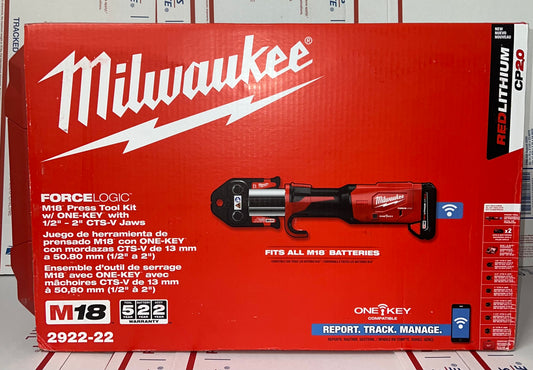 Milwaukee ForceLogic M18 Press Tool Kit w/One Key w/1/2-2” CTS-V Jaws. Model #2922-22