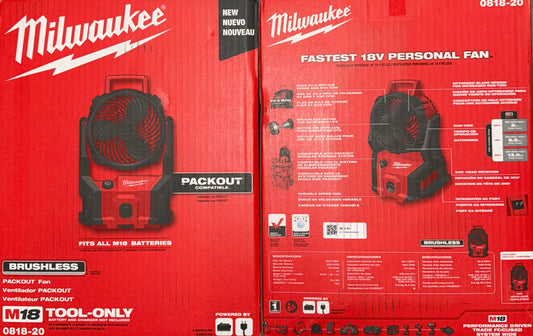 Milwaukee M18 Brushless Packout Fan. Model #0818-20