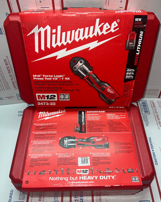 Milwaukee M12 Force Logic Press Tool 1/2”-1” Kit. Model #2473-22