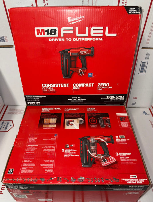 Milwaukee M18 Fuel 16 Guage Straight Finish Nailer. Model #3020-20