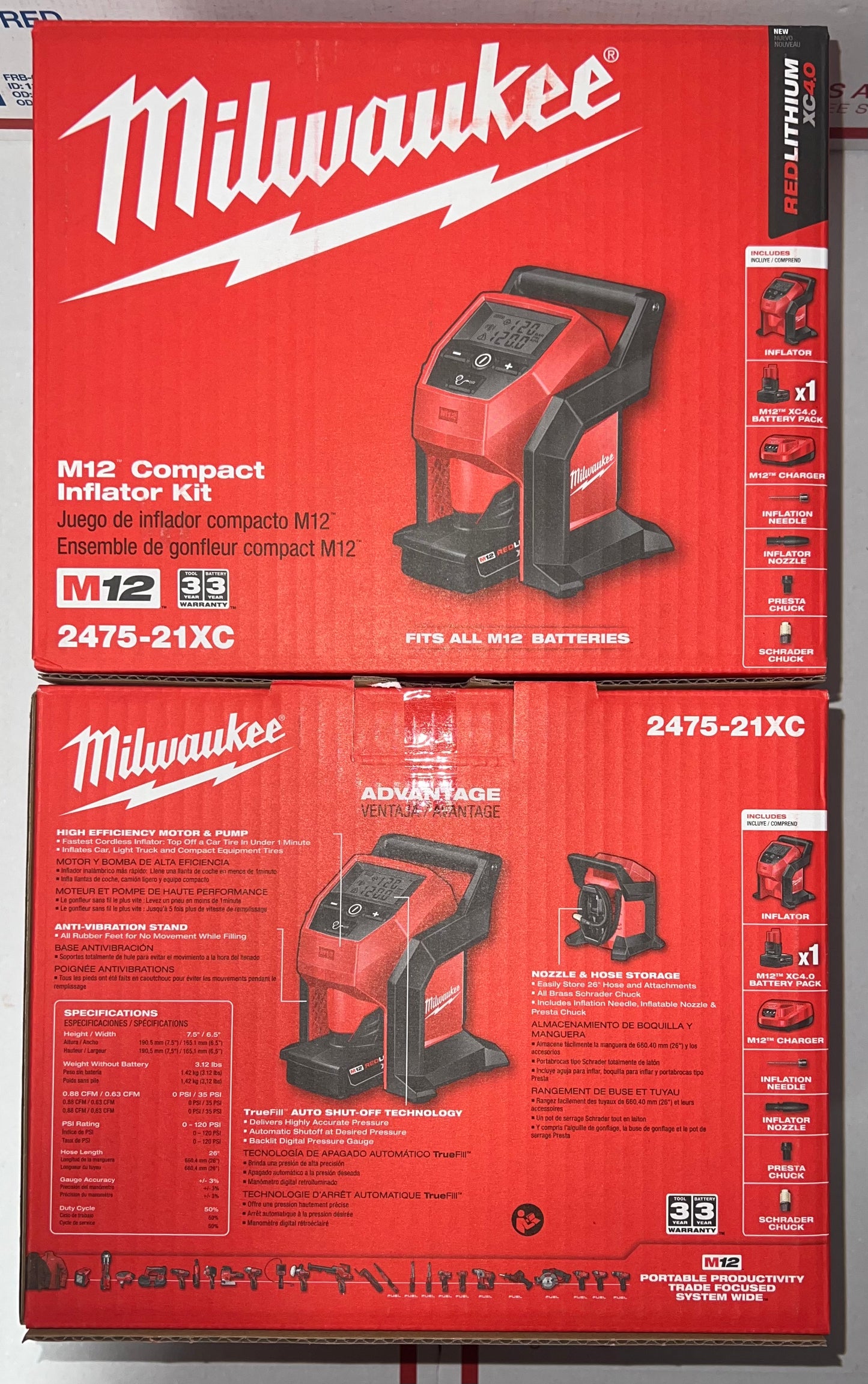 Milwaukee M12 Compact Inflator Kit. Model #2475-21XC