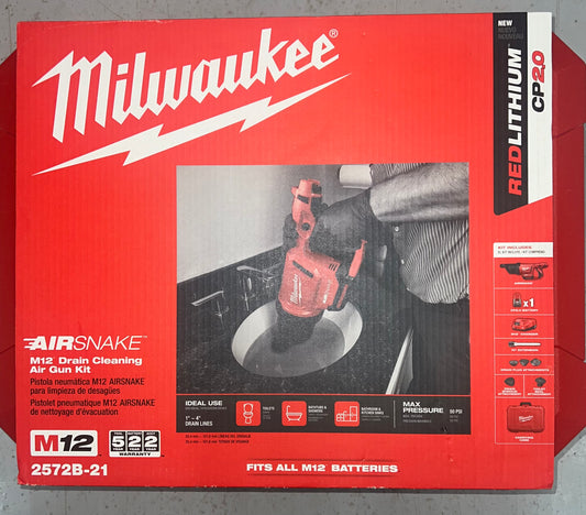 Milwaukee M12 Drain Cleaning Air Tool Kit. Model #2572b-21