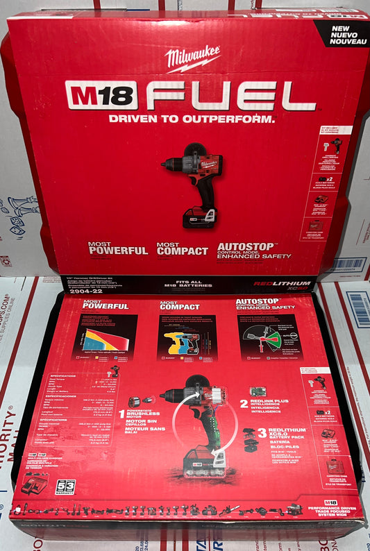 Milwaukee M18 Gen-4 Fuel 1/2" Hammer Drill/Driver Kit. Model #2904-22