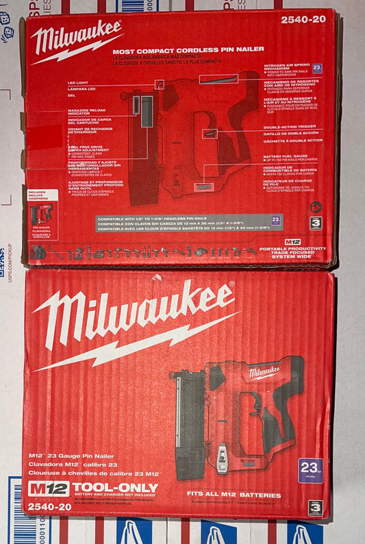 Milwaukee M12 23 Guage Pin Nailer. Model #2540-20