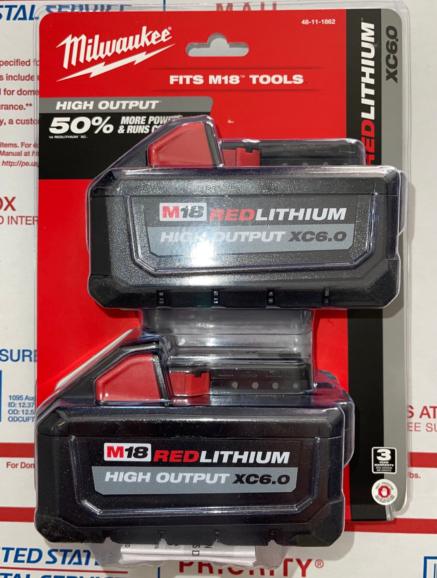Milwaukee M18 REDLITHIUM XC6.0 High Output Battery Two Pack. Model #48-11-1862