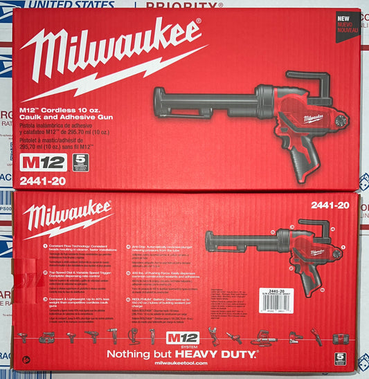 Milwaukee M12 Cordless 10oz Caulk & Adhesive Tool. Model #2441-20